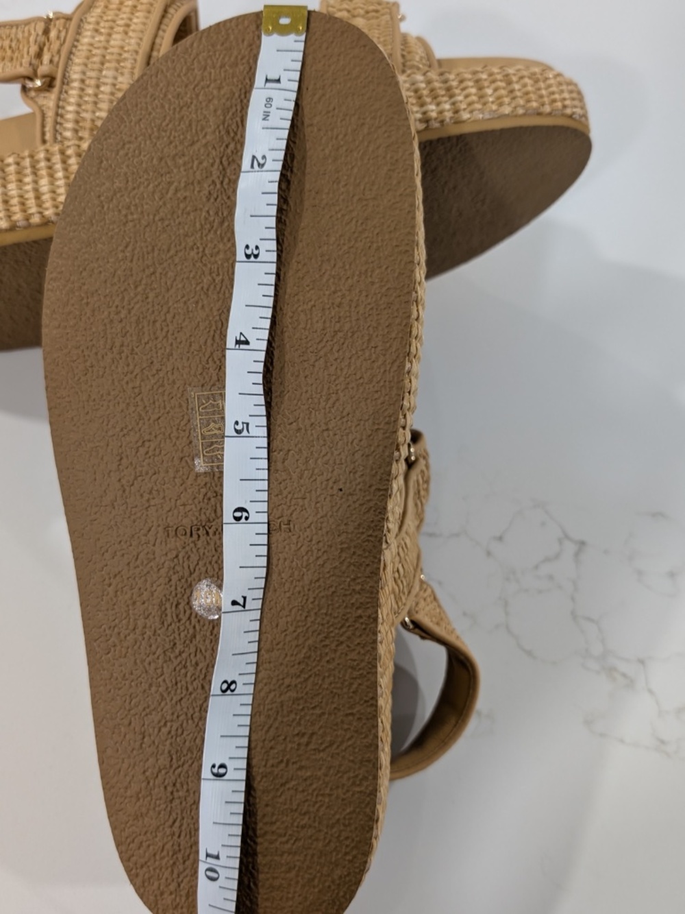 Tory Burch Kira Platform Sport Sandal Natural Raffia Women's 10 NWOB Logo Strapp - Picture 11 of 12